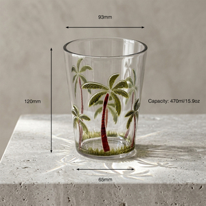 [Holar] Verre à eau en plastique incassable de 16 oz, motif palmier tropical, fabriqué à Taïwan, pour jus, boissons froides, sodas - Product Image 3