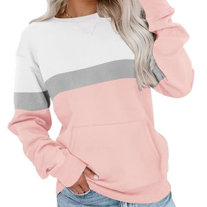 Sudaderas para mujer, ajuste cómodo, sudaderas transpirables con bolsillo frontal, sudaderas rosas y blancas para mujer - Product Image 1