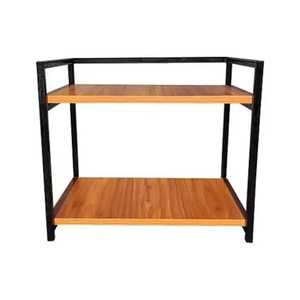 Industrial Desktop Organizer Shelf 2 Tier Thick Solid Wood Storage Rack Heavy Duty Iron <b>Frame</b> Countertop Stand - Product Image 1