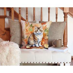 Ragamuffin Cat Fall Leaves Cojín decorativo Lavable a máquina para uso en interiores y exteriores 14H x 14W para sofá cama y Patio - Product Image 3