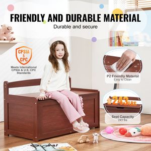 Grande cassapanca giocattolo in legno per bambini scatola portaoggetti Flip-Top coperchio di sicurezza cerniera per camera da letto per sala giochi soggiorno ingresso - Product Image 5