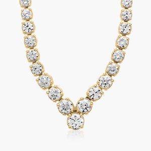 IGI Certified Chevron Lab Grown Diamond Tennis <b>Necklace</b> 14K White Gold Rhodium Plated 15 CTW Diamond Wedding <b>Statement</b> Luxury - Product Image 2
