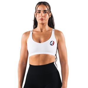 White Women's Seamless <b>Cross</b> Strap Sports Bra Breathable Athletic Crop <b>Top</b> for Workout Running Yoga Gym Fitness Activewear - Product Image 1