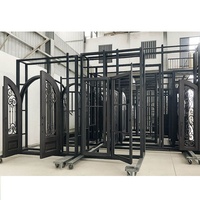 Porte d'entrée en fer forgé résistant à la rouille avec panneaux de verre à motifs géométriques – Conception facile à assembler pour les entrées.