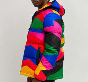 Men's Color Blocking Plaid Pattern Patchwork <b>Fleece</b> Puffer <b>Jacket</b> Hooded Zipper Front Windproof Casual Winter Outerwear <b>Thick</b> - Product Image 5