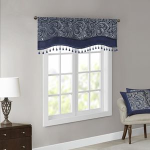 Porta finestra Jacquard Navy tascabili mantovana con perline 50x18 "tende e mantovane Navy - Product Image 2