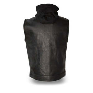 Classic Black <b>Leather</b> Hooded Vest for Men Street Style Biker <b>Sleeveless</b> <b>Jacket</b> with Dual Chest Pockets Quick Shipping - Product Image 2