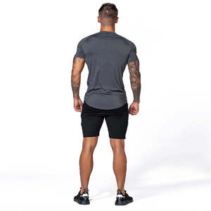 T-shirt de sport gris foncé pour homme, coupe athlétique, mélange de coton extensible, col rond, haut de sport - Product Image 3