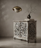 Buffet ancien en bois massif blanc vieilli, sculpté, avec rangement, pour salle à manger et salon