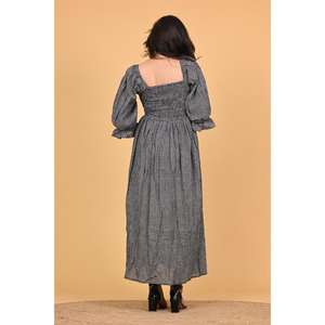 Vestido Maxi de Algodón 100% Ecológico con Estampado Indio, Estilo Bohemio, con Mangas Largas y Fruncido, para Mujer - Product Image 5