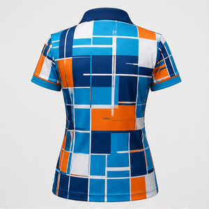 Custom Blue <b>Orange</b> White Mosaic Grid Womens <b>Polo</b> Shirt Quick Dry Breathable Short Sleeve Golf Team Uniform WPS-0771 - Product Image 2