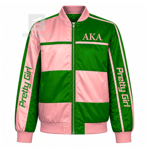Veste coupe-vent personnalisée Alpha Kapa Alpha Sorority avec logo brodé vert et rose, style décontracté pour femme, avec doublure en polyester - Product Image 1