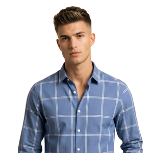 Steel Blue Plaid <b>Men</b> <b>Flannel</b> <b>Shirt</b> Long Sleeve Button Down Checkered Casual <b>Shirt</b> Soft Brushed Fabric Fashion Streetwear - Product Image 3