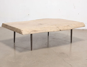 Modern Reclaimed <b>Oak</b> Natural Edge <b>Slab</b> Coffee Table with Dark Metal Tapered Legs Eco-Friendly Living Room Furniture - Product Image 2
