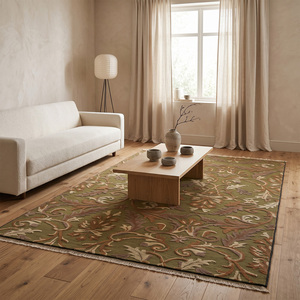 Tapis Damassé Rectangulaire Moderne DECORDEC de Haute Qualité, Motif Floral Ornamental, Couleurs Rouille, Olive, Beige, Taupe, en Laine Écologique Antidérapante - Product Image 3