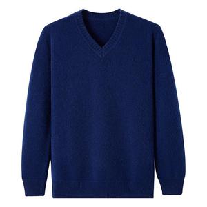 Pull en cachemire 100 % tricoté à col en V pour homme, fabriqué en usine, 12GG, respirant, avec logo frontal uni, 280g - Product Image 3