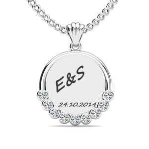 Pendentif E&S avec initiales et cristaux en strass, anniversaire, argent 925, moissanite, charme en acier inoxydable, unisexe - Product Image 1