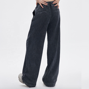 Jeans à jambes larges pour femmes Jeans noirs amples Pantalon à jambes larges décontracté Femme Taille haute Pantalon droit en denim noir - Product Image 2