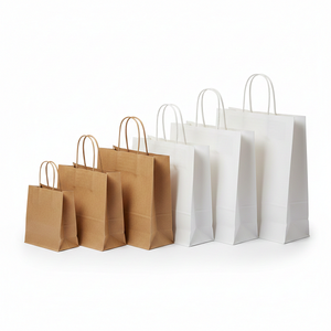 Bolsa de Papel Marrón y Blanca con Asa Retorcida, Reciclable, para Comida para Llevar y Uso Comercial - Product Image 1