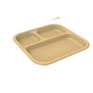 Assiette de canne à sucre sectionnelle compostable robuste Assiettes en papier bagasse jetables à 3 compartiments allant au micro-ondes - Product Image 1