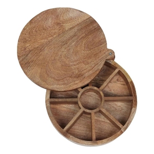 Handmade Wooden Masala Box Spice Storage <b>Container</b> Round Wooden Spice Organizer <b>Container</b> Set <b>with</b> Swivel <b>Lid</b> Kitchen Storage - Product Image 1