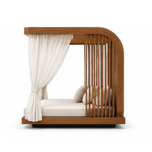 Lit de jardin moderne en bois massif avec rideaux d'intimité pour hôtel de luxe, villa, patio, mobilier de bord de piscine - Product Image 3