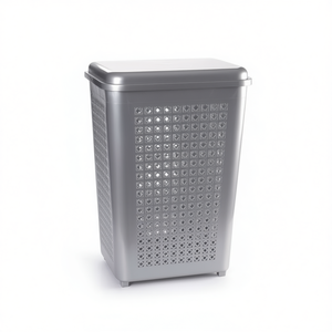 Cesto per biancheria quadrato argentato da 50 litri con coperchio e fori di ventilazione per riporre i vestiti - Product Image 2
