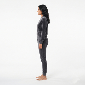 Women's Dark Gray <b>Velour</b> <b>Tracksuit</b> Full Zip Hoodie Jogger Set Solid Color Casual Winter Wear With Front Logo - Product Image 4