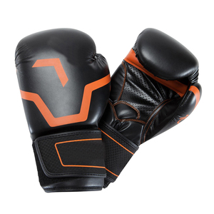 Gants de boxe IBERIA SPORTS noirs et orange pour adultes, en PVC, avec sangle de poignet, respirants, antidérapants et extensibles - Product Image 1