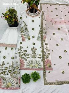 Fournisseur de costumes, sharara et dupatta en faux georgette de qualité supérieure avec broderie de sequins de 5 mm et manches longues, de Surat. - Product Image 4