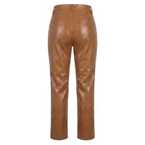 Pantalones de cuero para mujer, color marrón coñac, pantalones de piel de oveja auténtica, cintura alta, corte ajustado, pantalones hechos a mano - Product Image 2