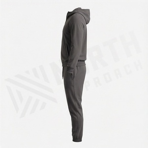 Survêtement à capuche pour homme, couleur unie, manches longues, fermeture éclair, vêtements de sport décontractés, mélange de polyester et de coton, vêtements d'automne - Product Image 3