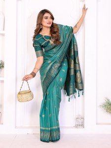 Sari traditionnel du sud en soie douce, style bicolore – Vêtement ethnique de qualité supérieure avec bordure Zari - Product Image 4