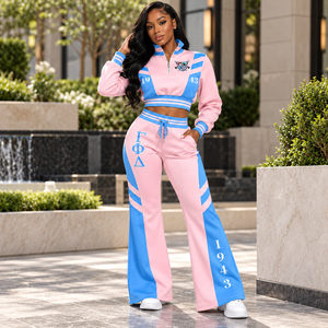 Ensemble de survêtement rose et bleu pour femmes Gamma Phi Delta Sorority, manches longues, demi-zip, cordon de serrage, ensemble de jogging sportif décontracté - Product Image 3