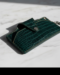 WRIZA Genuine Leather Croc Embossed Eyeglass <b>Case</b> Slim <b>Sunglasses</b> Pouch Keychain Hook Travel Spectacle Holder Forest Green Luxes - Product Image 6