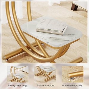 Mesa de Centro en Forma de C de 2 Niveles con Tapa de Mármol Blanco, Mesa Auxiliar para Sala de Estar, Salón, Oficina, Mesa de Café - Product Image 4