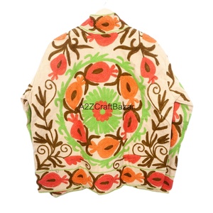 A2ZCraftBazar Manteau d'hiver pour femme fait main, brodé, en cotrise non tissé, respirant, séchage rapide, longueur normale, col mandarin - Product Image 6