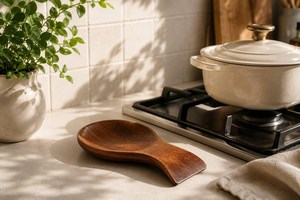 Soporte y reposador de cucharas de madera ecológico para restaurantes, utensilio de cocina con bandeja de drenaje de grano natural - Product Image 4