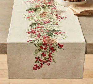 Lightweight Floral Embroidered Linen Cotton <b>Table</b> <b>Runners</b> Customizable Modern Design for Wedding Home <b>Dining</b> Decor - Product Image 4