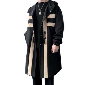Manteau long à capuche noir pour femme, imperméable, coupe-vent, décontracté, avec blocs de couleur - Product Image 3