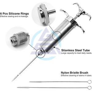 Kit de seringue injectrice de viande de 2 oz avec 3 aiguilles à marinade, injecteur de viande en acier inoxydable pour barbecue, fumoir, bœuf JT334 - Product Image 2