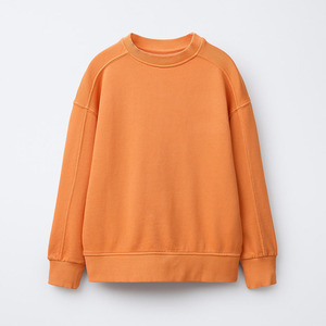 Conjunto de 2 Piezas de Sudadera y Pantalones Cortos Color Naranja, Cuello Redondo, Color Sólido, Ropa Casual de Punto - Product Image 4