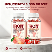 Gummies végétaliennes au fer avec complexe de vitamines B, vitamines A et C et zinc, saveur naturelle pêche et fraise, 90 unités, complément OEM pour la circulation sanguine