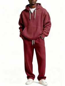 Men's Printed Knit <b>Hooded</b> Tracksuit Full <b>Zip</b> Solid Color Casual Loose Fit 100% Cotton Spring Wear Streetwear - Product Image 1