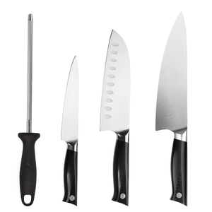Ensemble de couteaux de cuisine professionnels avec lames de chef, Santoku et utilitaires, manches ergonomiques noirs et aiguiseur pour la cuisine à domicile - Product Image 3