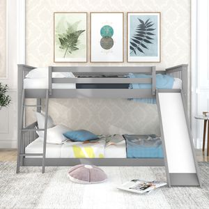 Lit superposé gris double avec glissière et échelle convertibles, lits pour enfants, ancien SKU GX000708AAE - Product Image 3