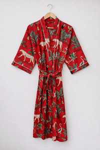 Robe Kimono Décontractée en Coton Naturel, Peignoir à Col en V, Séchage Rapide, Tissu Doux et Confortable, Fait Main, Coupe Ample, Imprimé Safari Élégant - Product Image 3