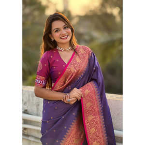 Sari Violet Pure Tissue, tejido Patola con hilo Zari y tejidos en contraste intrincados para la moda india y pakistaní - Product Image 3