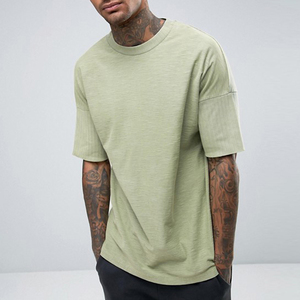 Camiseta de algodón de manga corta con cuello redondo para hombre, color verde oliva sólido, corte regular, estilo casual - Product Image 1