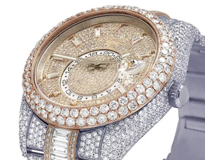 BOJ R.O.L.E.X.048 Montre pour homme en acier plaqué or rose, entièrement sertie de moissanite, de luxe, à quartz analogique, 41 mm, 3 ATM, résistante à l'eau, style HipHop - Product Image 4